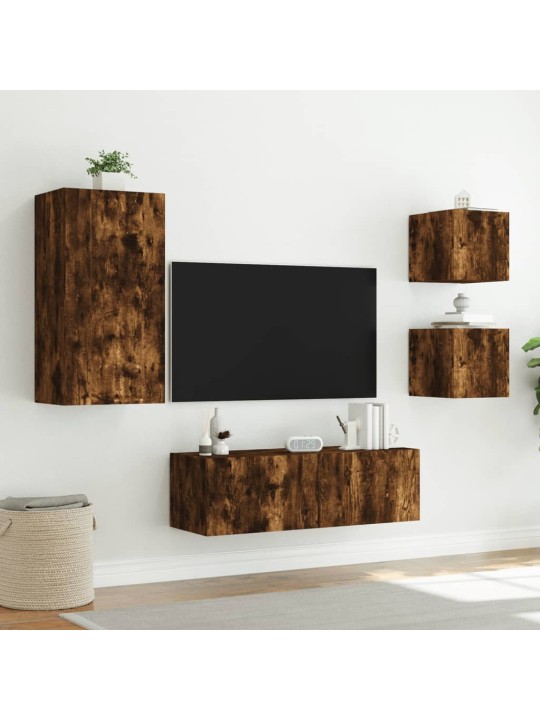 Tv sienas skapīši ar led, 4 gab., ozolkoka krāsa