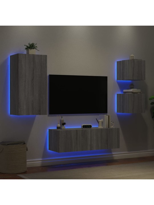 Tv sienas skapīši ar led, 4 gab., pelēka ozola