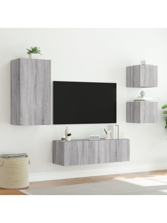 Tv sienas skapīši ar led, 4 gab., pelēka ozola