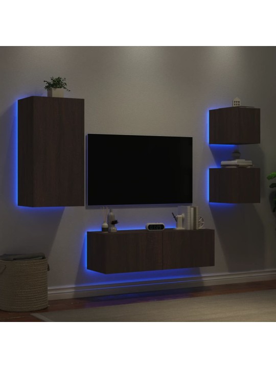 Tv sienas skapīši ar led, 4 gab., brūna ozola