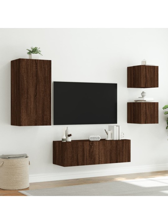 Tv sienas skapīši ar led, 4 gab., brūna ozola