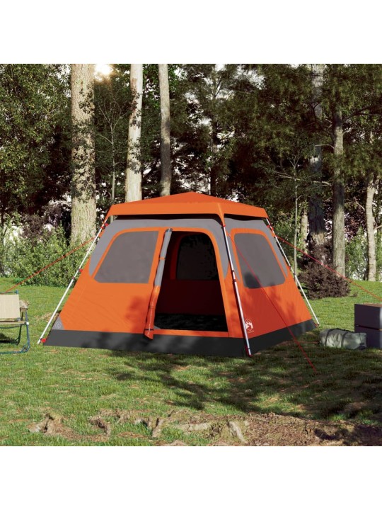 Kempinga telts 4 personām, kupola forma, pelēka, oranža