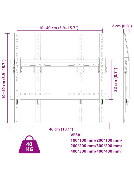 Tv statīvs 26-63 collu ekrānam, vesa 400x400 mm, 40 kg