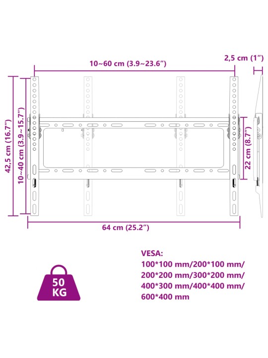 Tv statīvs 26-63 collu ekrānam, vesa 600x400 mm, 50 kg