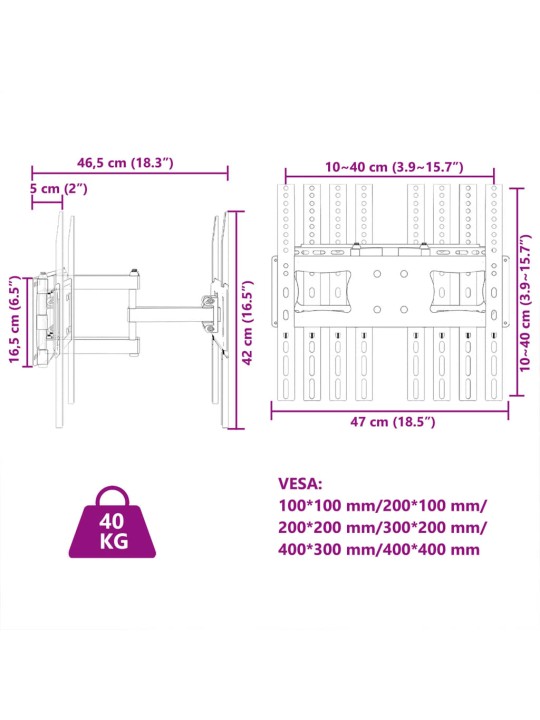 Tv statīvs 26-70 collu ekrānam, vesa 400x400 mm, 40 kg