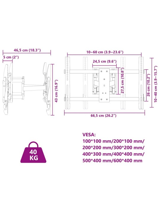 Tv statīvs 37-80 collu ekrānam, vesa 600x400 mm, 40 kg