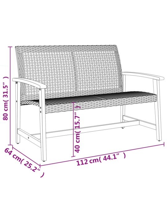 Dārza sols, 112 cm, melna pe rotangpalma, akācijas masīvkoks