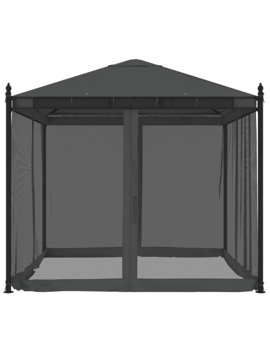 Dārza nojume ar tīkla sienām, 2,93x2,93 m, tērauds, pelēka