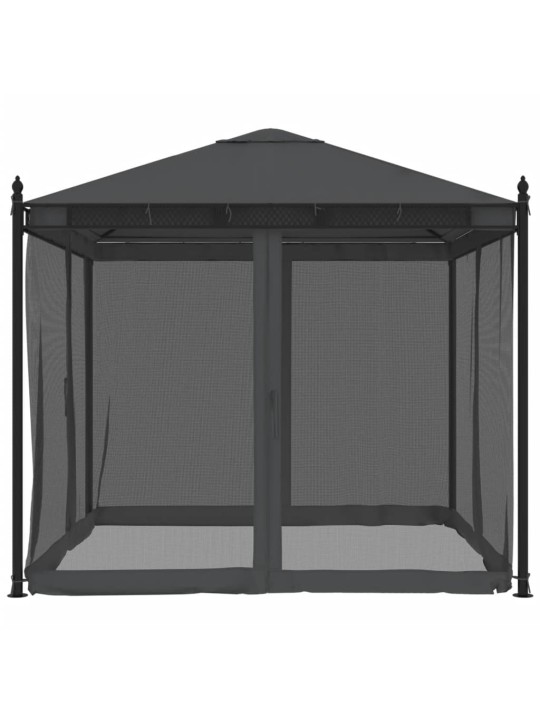 Dārza nojume ar tīkla sienām, 2,93x2,93 m, tērauds, pelēka