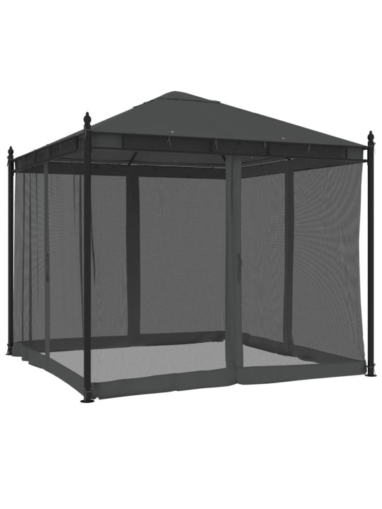 Dārza nojume ar tīkla sienām, 2,93x2,93 m, tērauds, pelēka