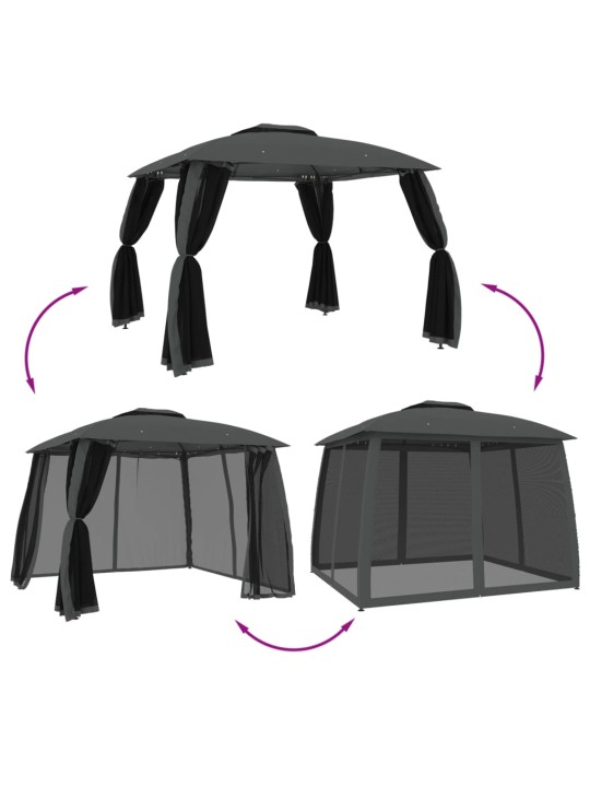 Dārza nojume, dubults jumts, sienas, 2,93x2,93m tērauds, pelēka