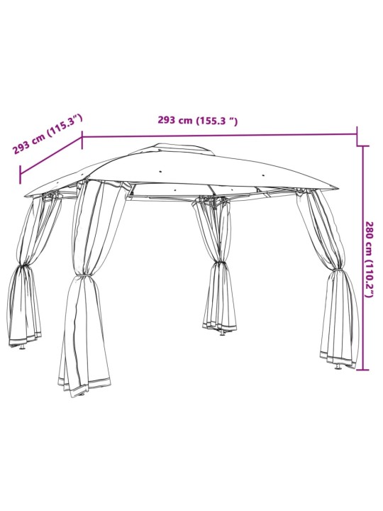 Dārza nojume, dubults jumts, sienas, 2,93x2,93 m, tērauds