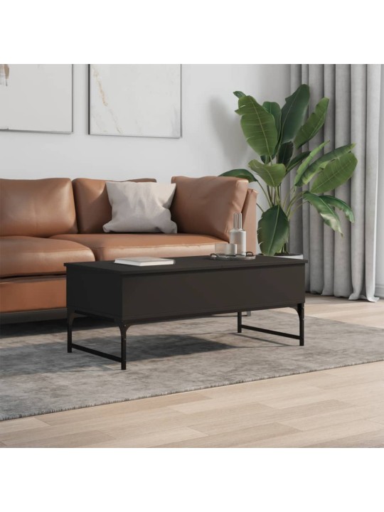 Kafijas galdiņš, melns, 100x50x40 cm, inženierijas koks, metāls