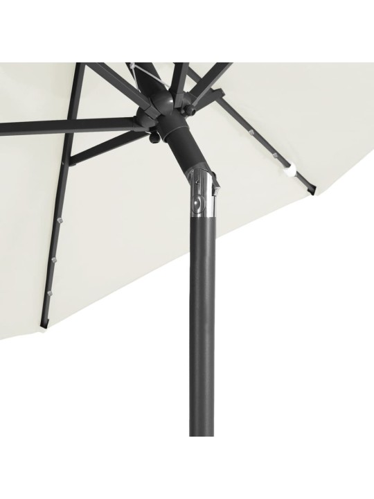 Dārza saulessargs ar led, tērauda kāts, balts, 225x225x212 cm