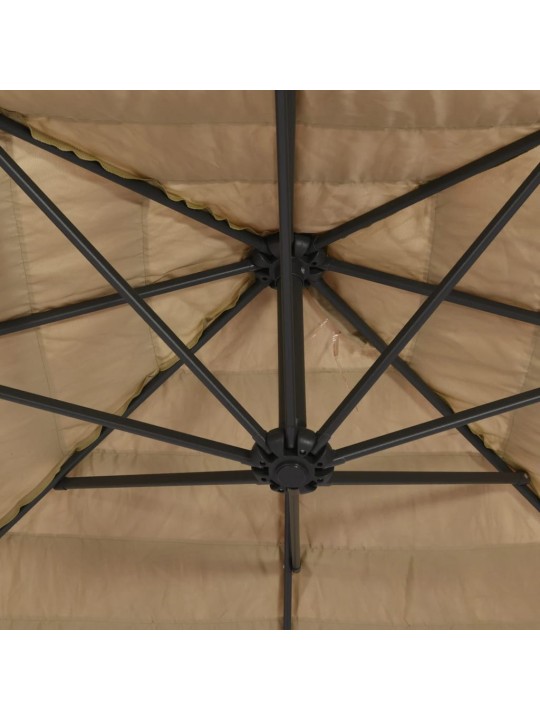 Dārza saulessargs ar led un tērauda stabu, brūns, 223x223x213cm