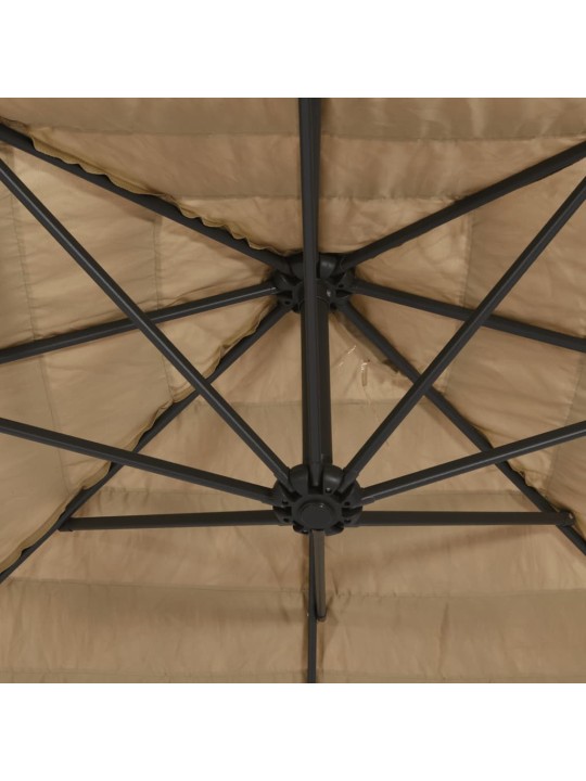 Dārza saulessargs ar led un tērauda stabu, brūns, 268x268x226cm