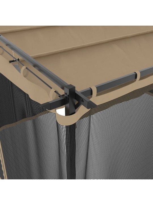 Dārza nojume ar tīkla sienām, 4x3 m, tērauds, pelēkbrūna