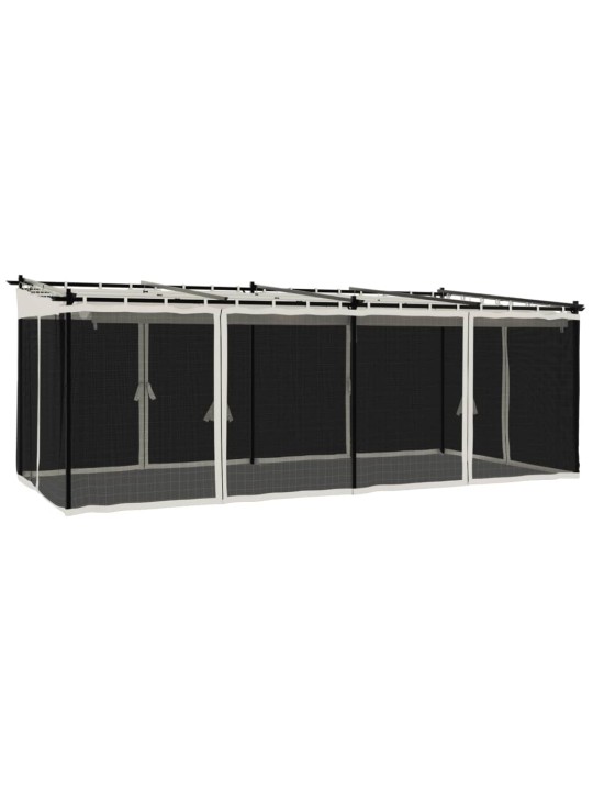 Dārza nojume ar tīkla sienām, 6x3 m, tērauds, krēmkrāsas