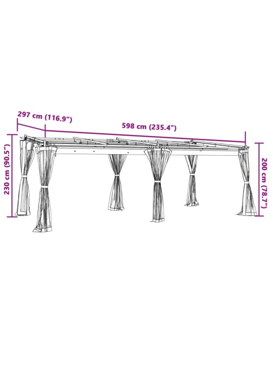 Dārza nojume ar tīkla sienām, 6x3 m, tērauds, krēmkrāsas