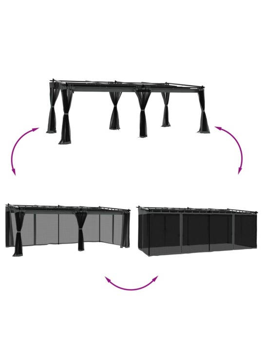 Dārza nojume ar tīkla sienām, 6x3 m, tērauds, antracītpelēka