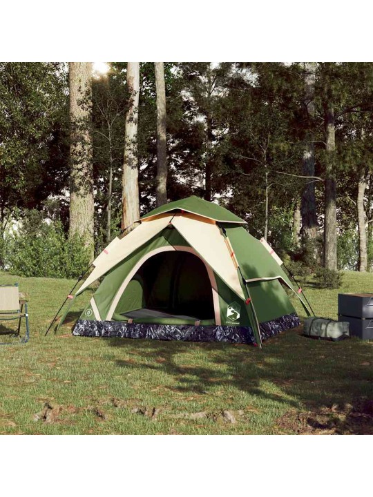 Kempinga telts 3 personām, kupola forma, zaļa