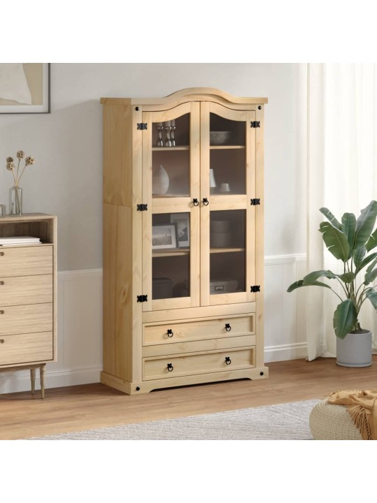 Skapis ar stikla durvīm corona, 99x43x187 cm, priedes koks