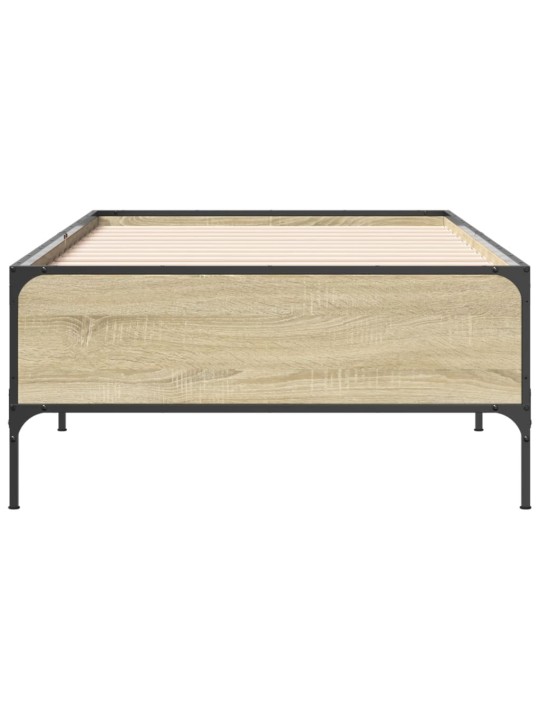 Gultas rāmis, ozola krāsā, 90x200 cm, inženierijas koks, metāls