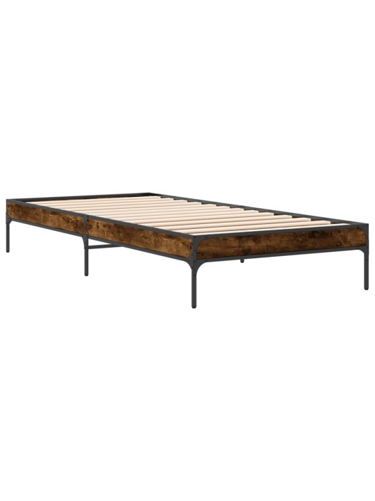 Gultas rāmis, ozola krāsā, 90x200 cm, inženierijas koks, metāls