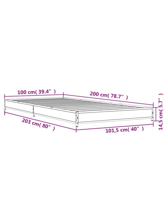 Gultas rāmis, pelēka ozola,100x200cm, inženierijas koks, metāls