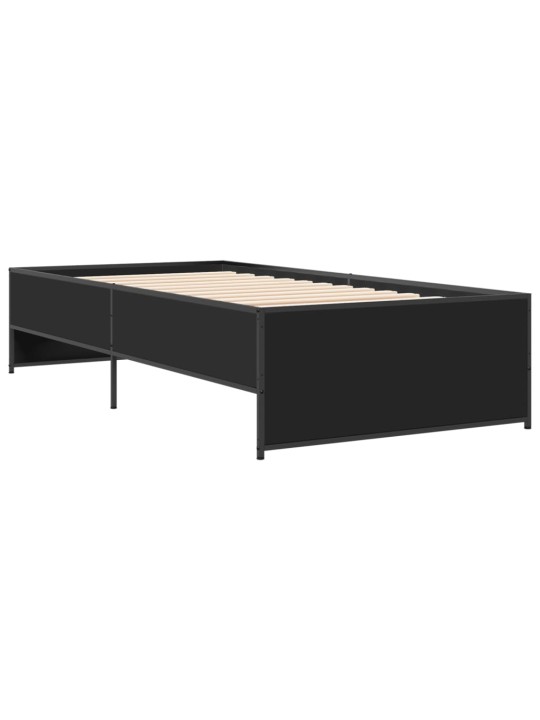 Gultas rāmis, melns, 75x190 cm, inženierijas koks, metāls