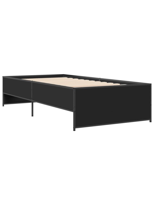 Gultas rāmis, melns, 75x190 cm, inženierijas koks, metāls