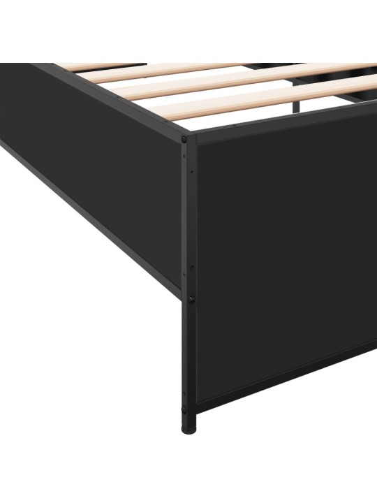 Gultas rāmis, melns, 75x190 cm, inženierijas koks, metāls
