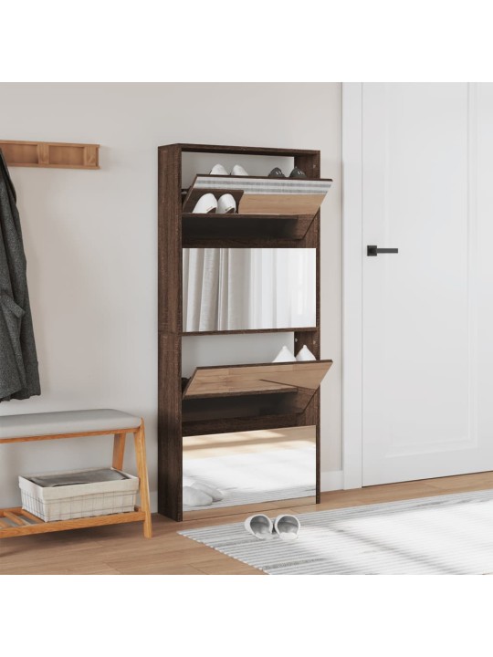 Apavu plaukts ar spoguli, 4 nodalījumi ozola krāsa 63x17x134 cm
