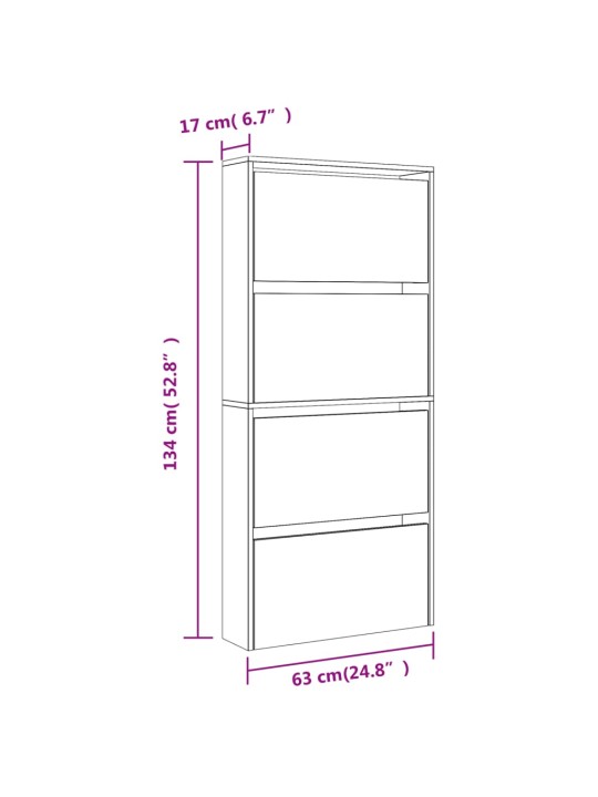 Apavu plaukts ar spoguli, 4 nodalījumi ozola krāsa 63x17x134 cm