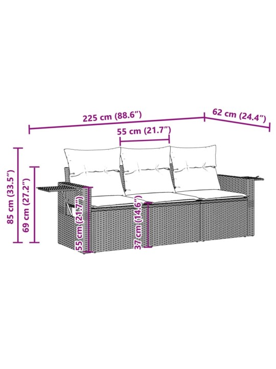 3-daļīgs dārza dīvāna komplekts ar matračiem, pelēks PE pinums