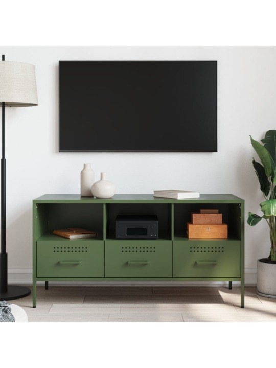 Tv skapītis, 100,5x39x50,5 cm, tērauds, olīvu zaļš