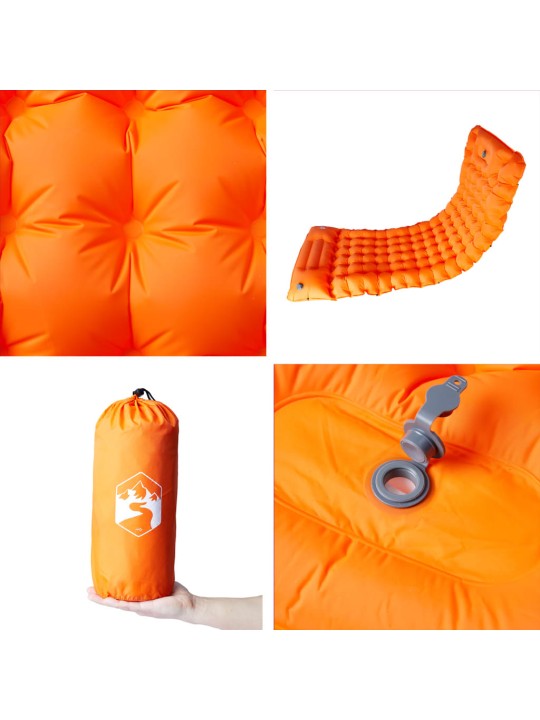 Pašpiepūšams kempinga matracis, spilvens, vienvietīgs, oranžs