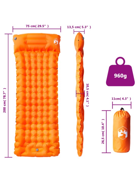 Pašpiepūšams kempinga matracis, spilvens, vienvietīgs, oranžs