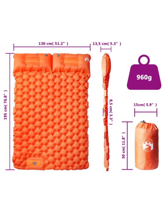 Pašpiepūšams kempinga matracis, spilveni, divvietīgs, oranžs