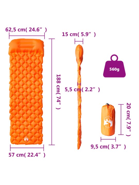 Piepūšams kempinga matracis, spilvens, vienvietīgs, oranžs