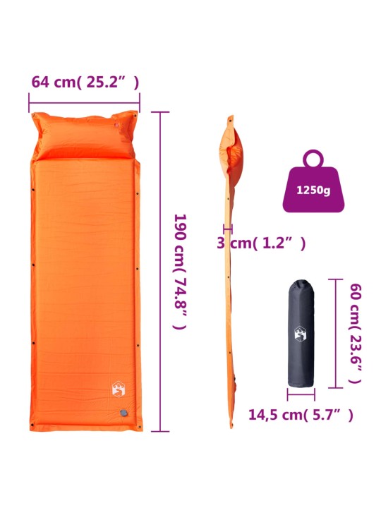 Pašpiepūšams kempinga matracis, spilvens, vienvietīgs, oranžs