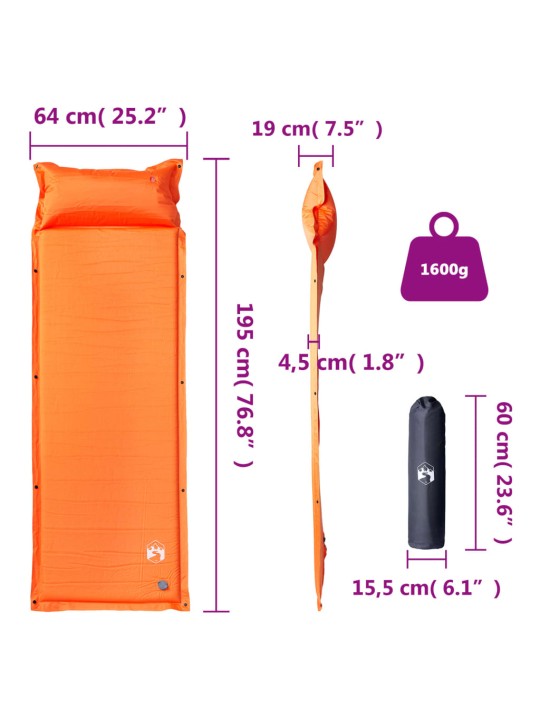 Pašpiepūšams kempinga matracis, spilvens, vienvietīgs, oranžs
