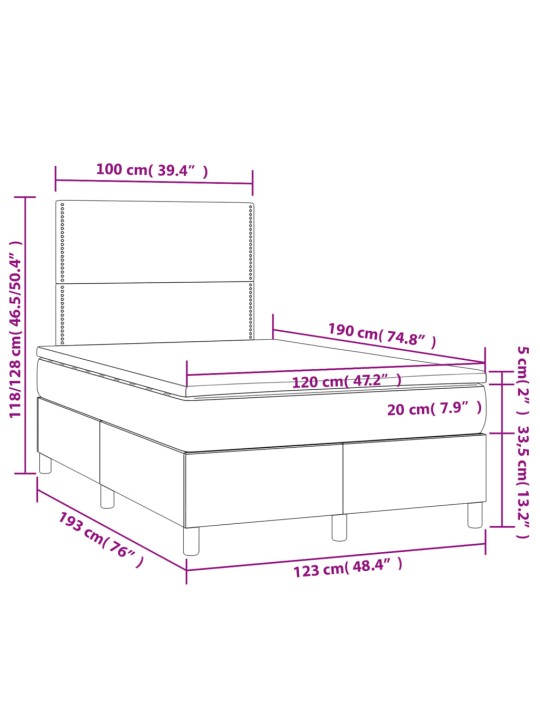 Kontinentālā gulta ar matraci, tumši pelēka audums, 120x190 cm