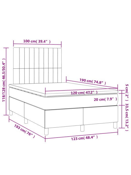 Kontinentālā gulta ar matraci, tumši pelēka audums, 120x190 cm