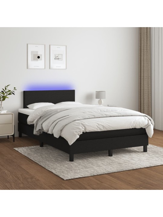 Atsperu gulta ar matraci, led, melns audums, 120x190 cm