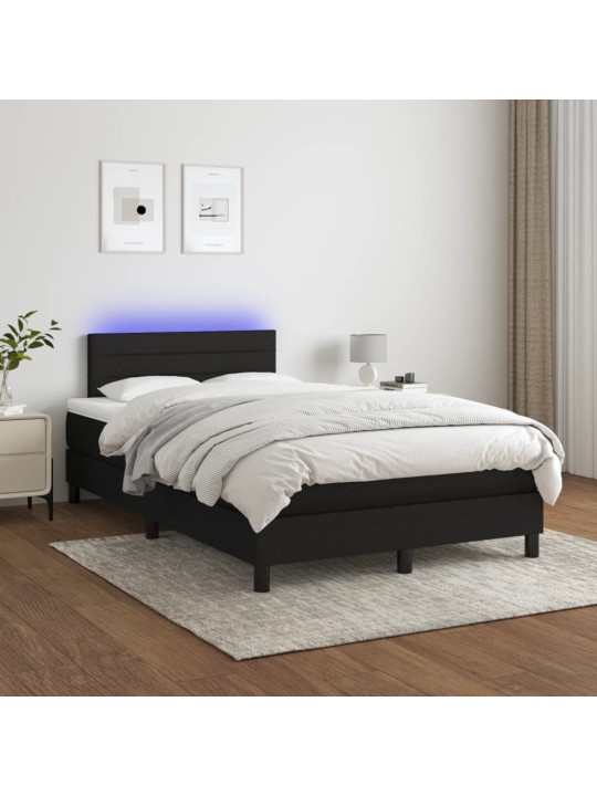 Atsperu gulta ar matraci, led, melns audums, 120x190 cm