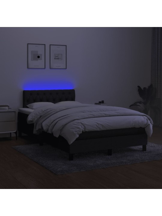 Atsperu gulta ar matraci, led, melns audums, 120x190 cm