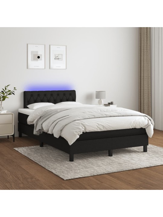 Atsperu gulta ar matraci, led, melns audums, 120x190 cm