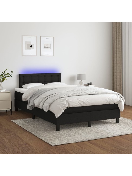 Atsperu gulta ar matraci, led, melns audums, 120x190 cm