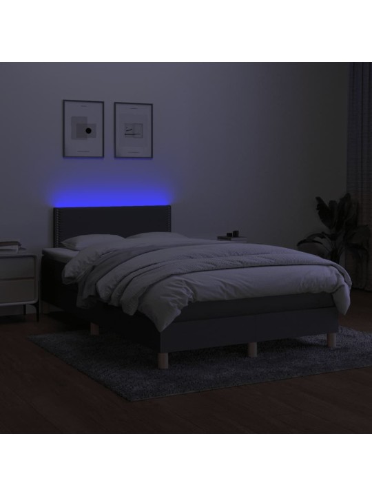 Atsperu gulta ar matraci, LED, tumši pelēka audums, 120x190 cm